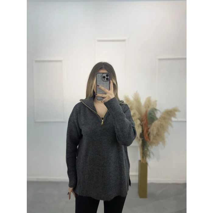 Boğaz Fermuarlı Kazak