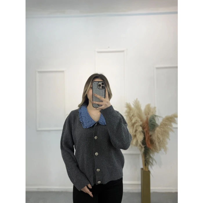 Brontide Denim Detaylı Vintage Hırka