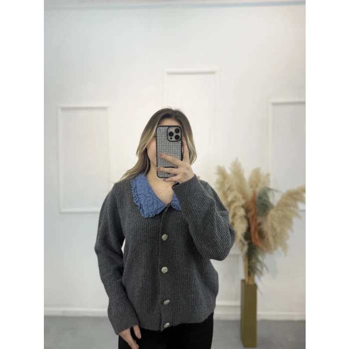 Brontide Denim Detaylı Vintage Hırka