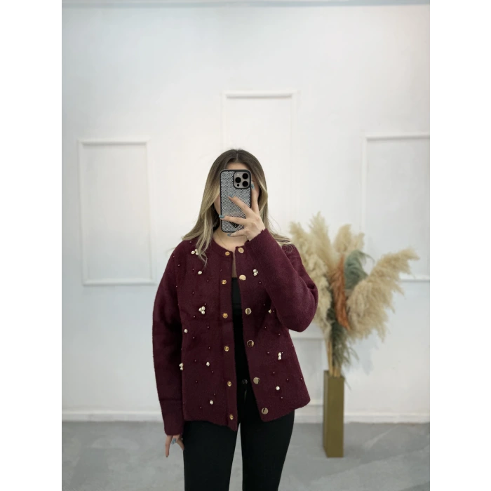 Cell Angora İnci Ve Taş Detaylı Hırka