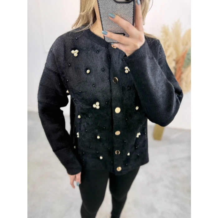 Cell Angora İnci Ve Taş Detaylı Hırka