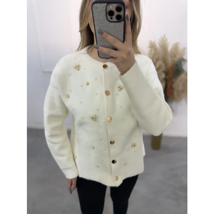 Cell Angora İnci Ve Taş Detaylı Hırka