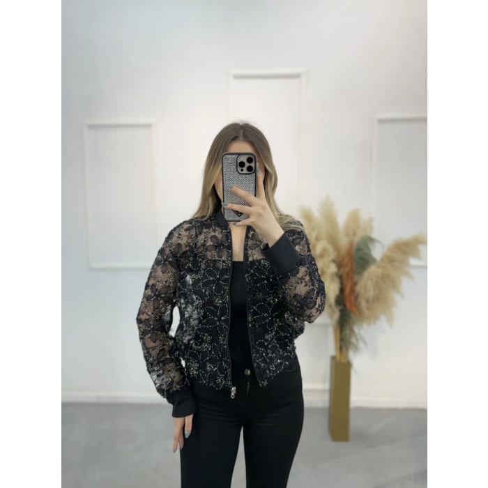 Dantel Güpürlü Bomber Ceket