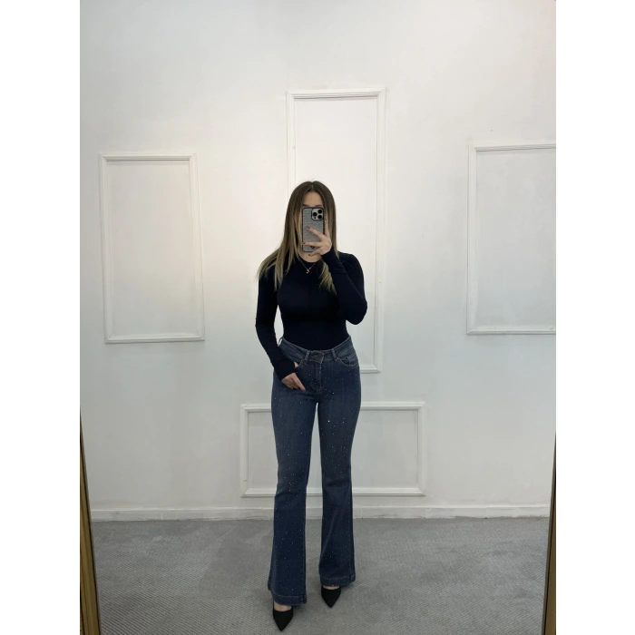 Deaf Likralı Dökme Taşlı İspanyol Jean