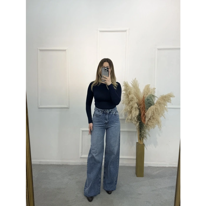 Gewa Kesik Paça Full Taşlı Palazzo Jean