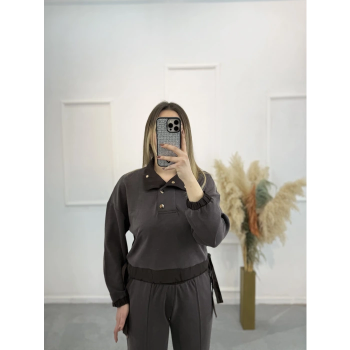 Gisa Dik Yaka Düğme Detaylı Modal İkili Takım