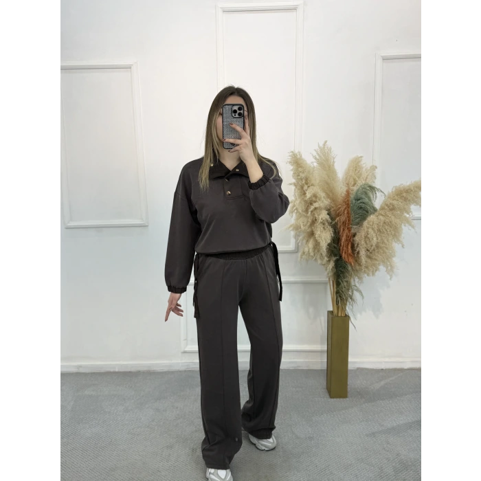 Gisa Dik Yaka Düğme Detaylı Modal İkili Takım