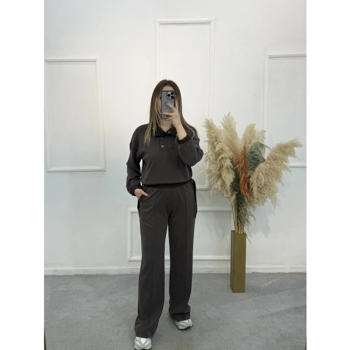 Gisa Dik Yaka Düğme Detaylı Modal İkili Takım