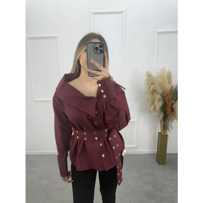 Gold Düğme Ve Kemer Detaylı Gömlek