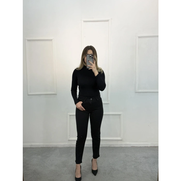 Jast Likralı Dökme Taşlı Mom Jean