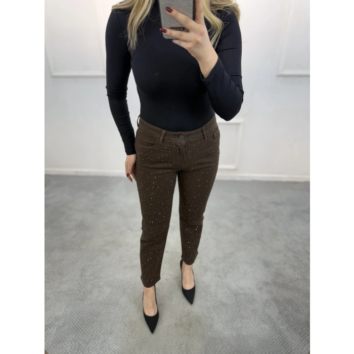 Jast Likralı Dökme Taşlı Mom Jean