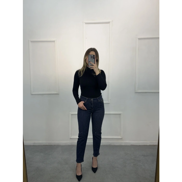 Jast Likralı Dökme Taşlı Mom Jean