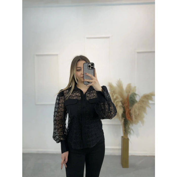 Lake Ön Cep Detaylı Simli Gömlek