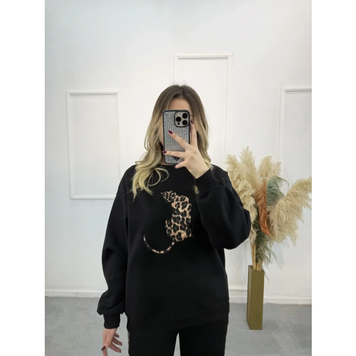 Leopar Şeritli Üç İplik İkili Takım