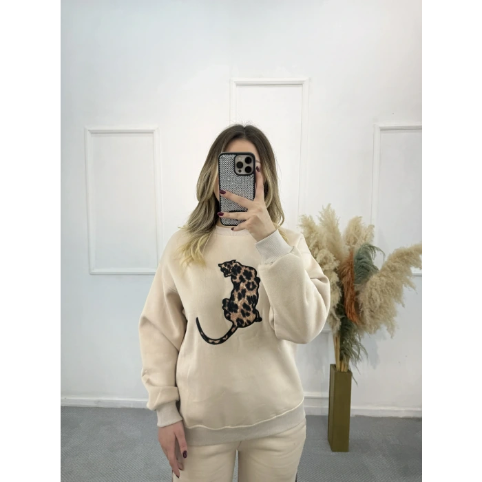 Leopar Şeritli Üç İplik İkili Takım