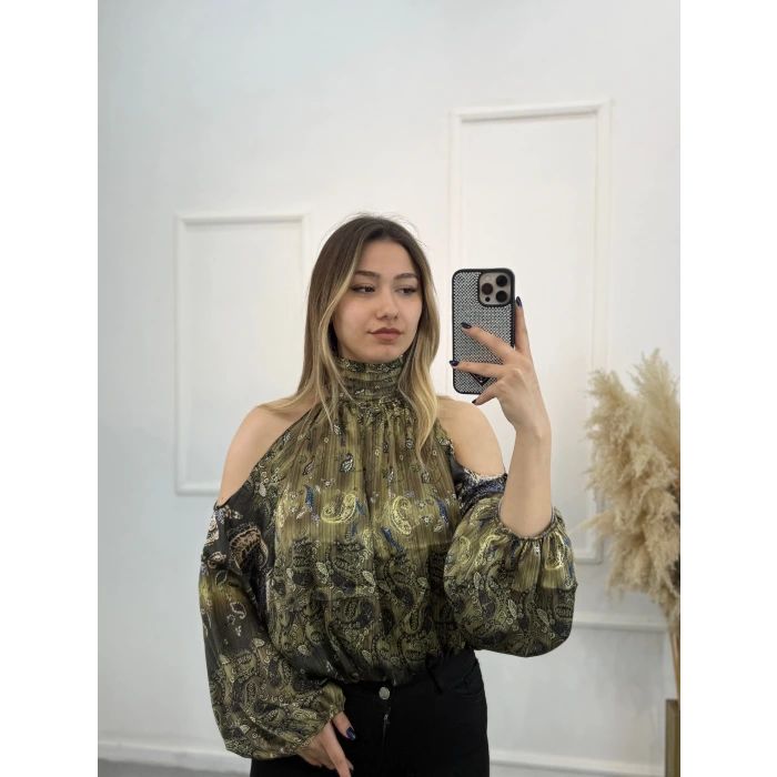 Lukp Etnik Desenli Şifon Bluz