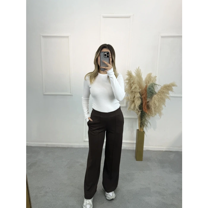 Maniys Önü Çımalı Pensli Bol Paça Pantolon