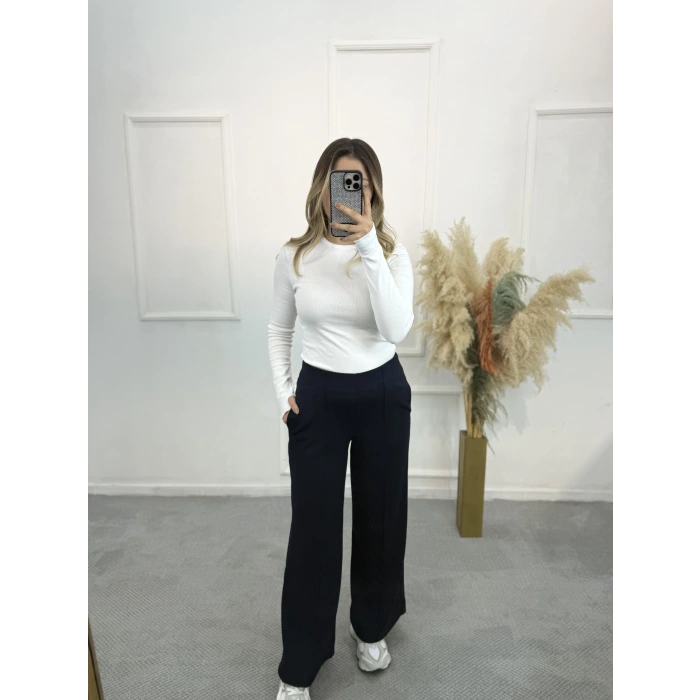 Maniys Önü Çımalı Pensli Bol Paça Pantolon