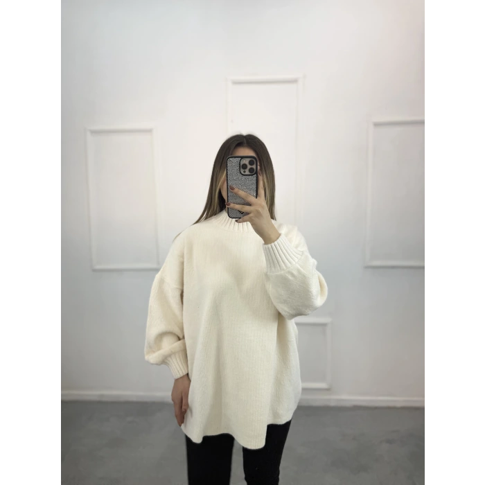 Nice Balon Kol Peluş Uzun Kazak