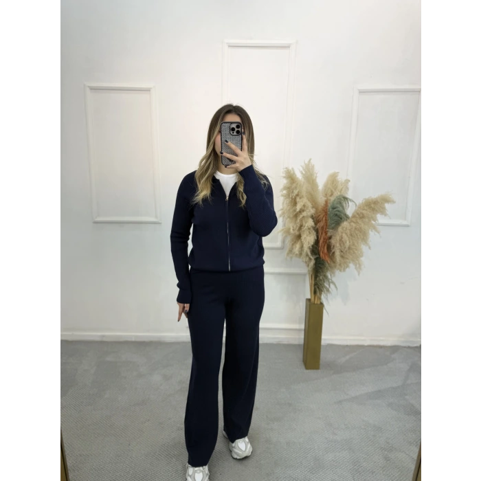 Oxter Fermuarl Kapişonlu Triko İkili Takım