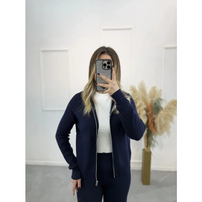 Oxter Fermuarl Kapişonlu Triko İkili Takım