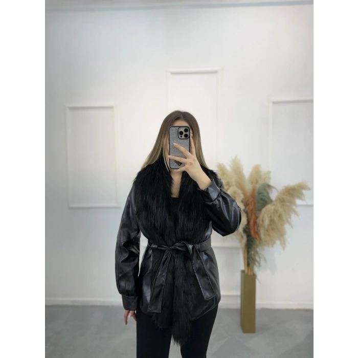 Peol Kürk Detaylı Deri Ceket