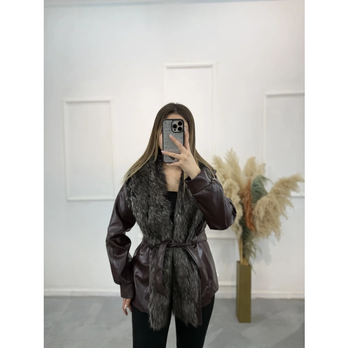 Peol Kürk Detaylı Deri Ceket