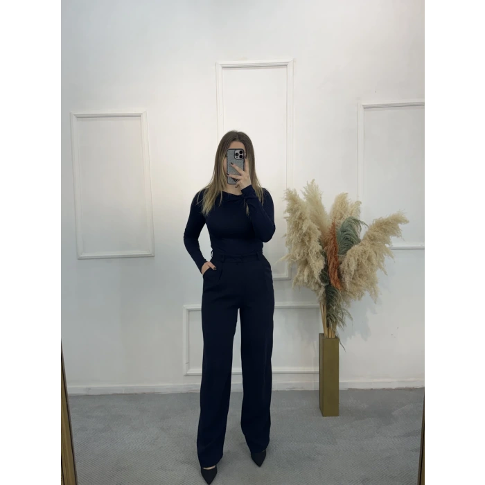 Perry Cep Detaylı Palazzo Kumaş Pantolon