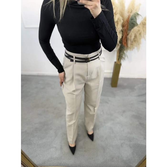 Perry Çift Köprülü Pileli Kumaş Pantolon