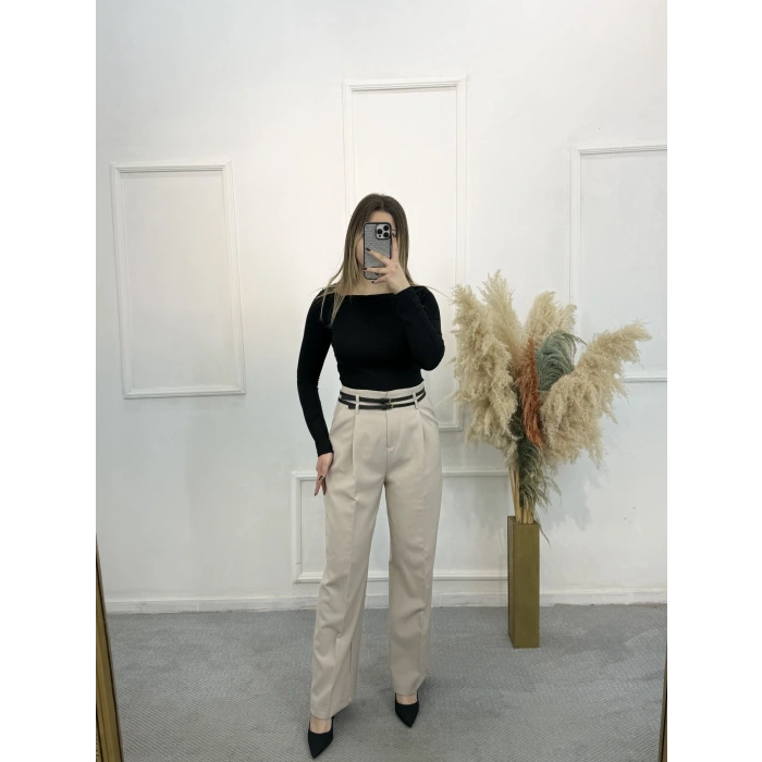 Perry Çift Köprülü Pileli Kumaş Pantolon