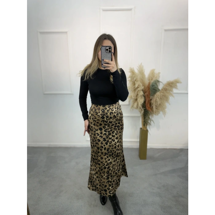 Pian Leopar Desen Saten Etek