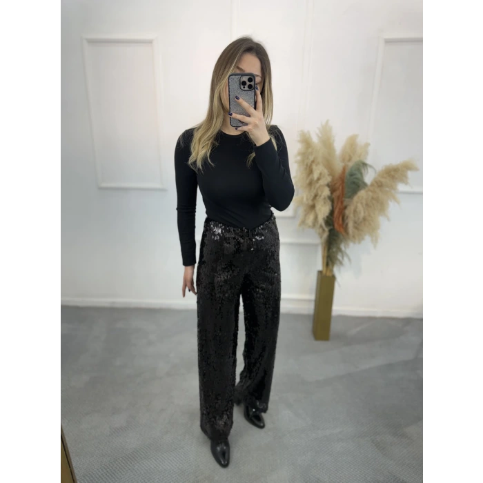 Pul Payetli Bol Kesim Pantolon