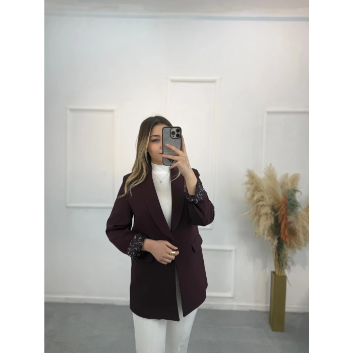 Şal Yaka Leopar Astarlı Blazer Ceket