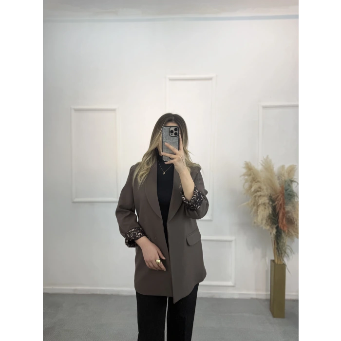 Şal Yaka Leopar Astarlı Blazer Ceket