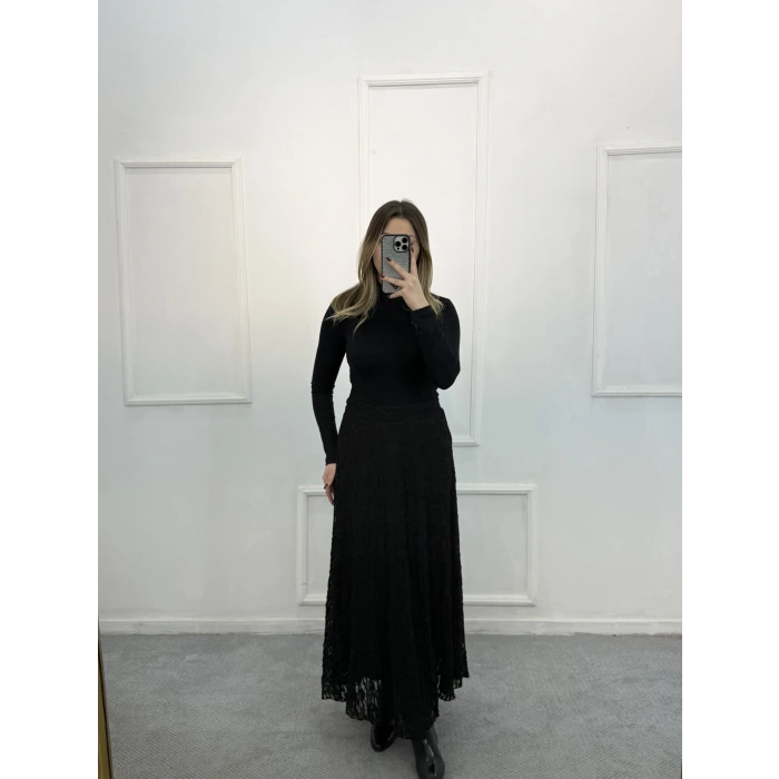 Sedd Astarlı Dantelli Etek