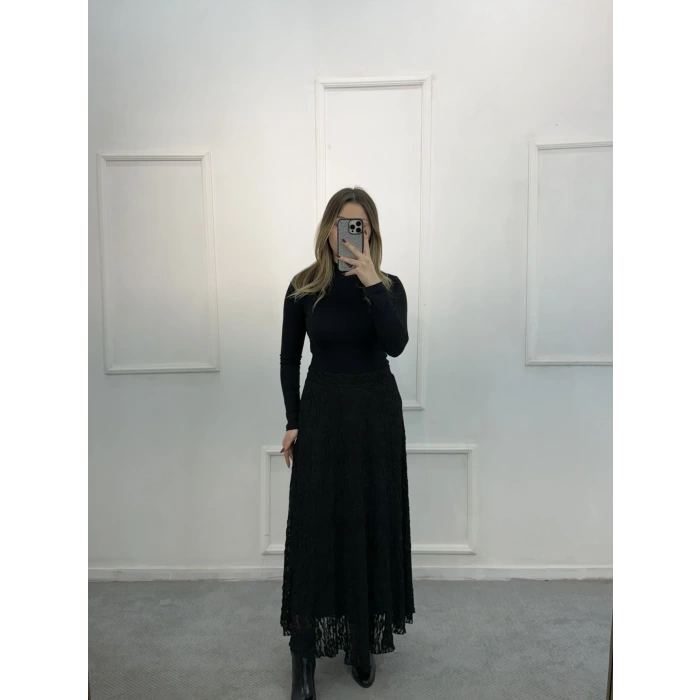 Sedd Astarlı Dantelli Etek