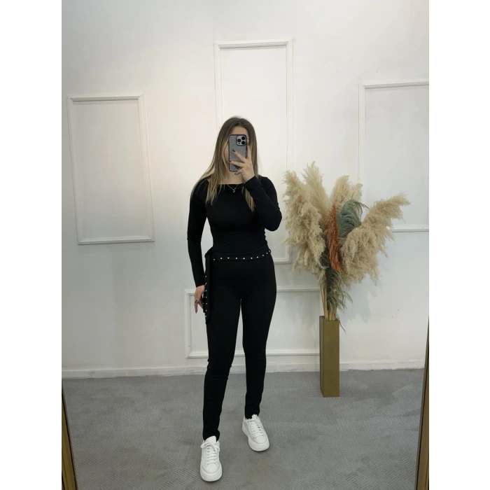 Sente Zımba Detaylı Çelik Tayt