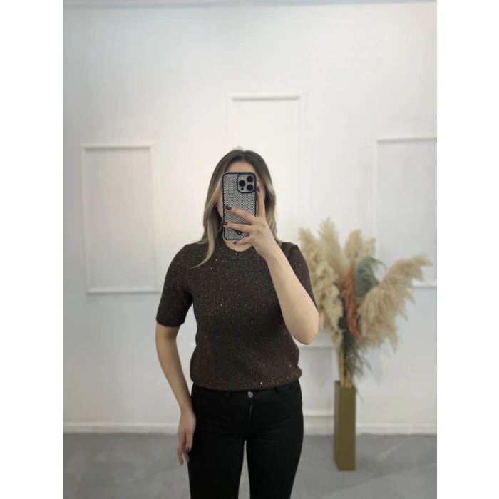 Simli Ve Pullu Yarım Kol Kazak