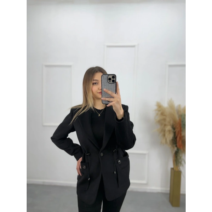 Solis Bel Büzğülü Tasarım Kaşe Kaban