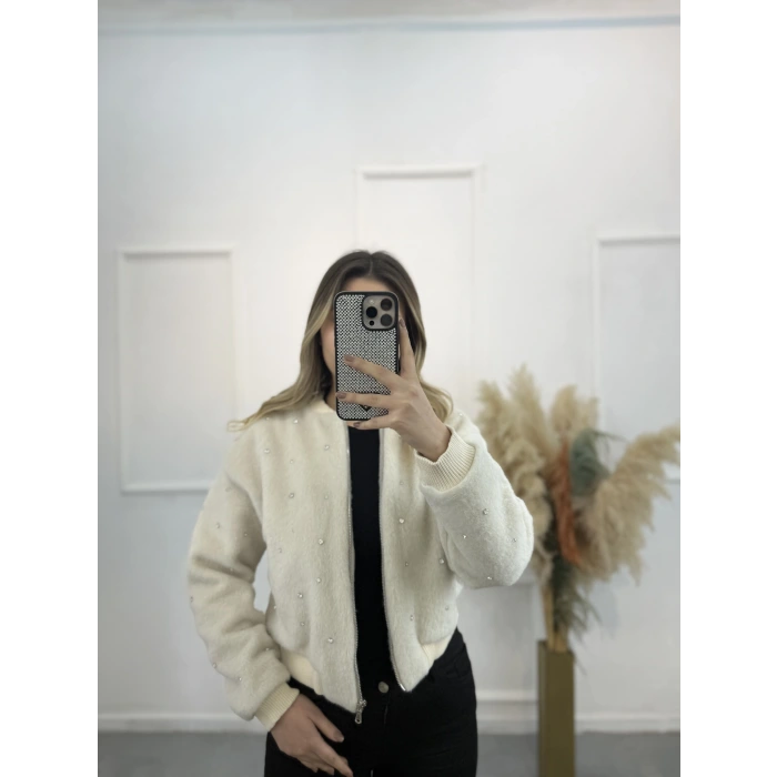 Taş Çakımlı Bomber Peluş Ceket