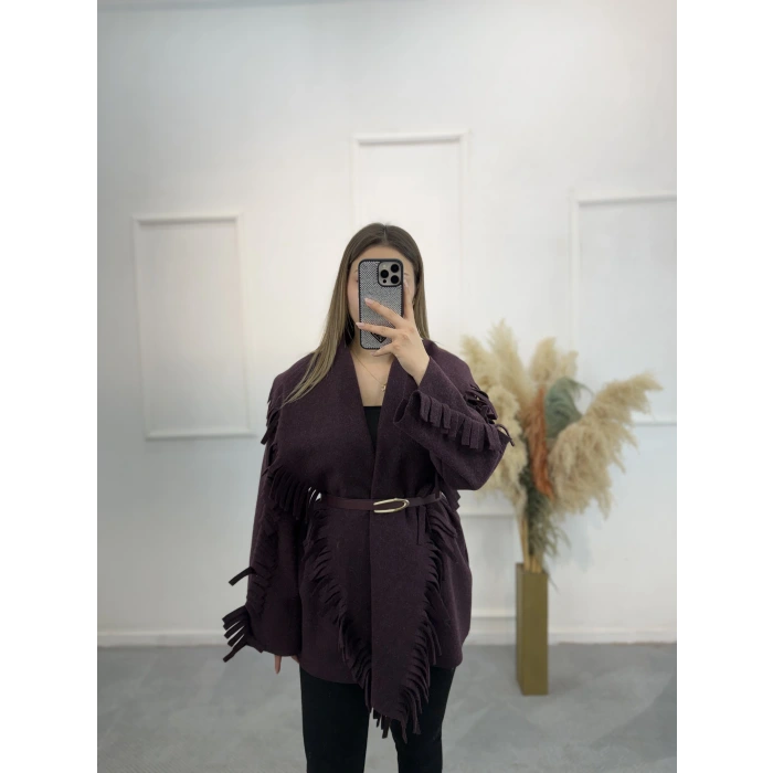 Tima Püskül Detaylı Kaşe Kaban