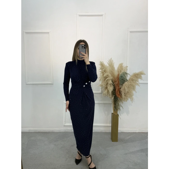 Vex Candy Kumaş Taşlı Büzgülü Elbise