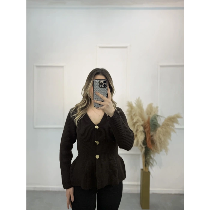 Wamble Gold Düğmeli Pileli Hırka