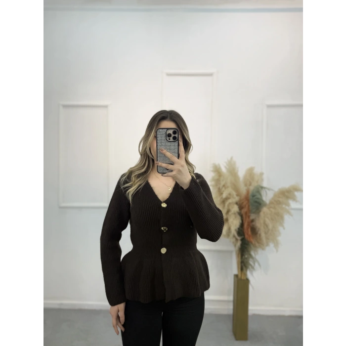 Wamble Gold Düğmeli Pileli Hırka