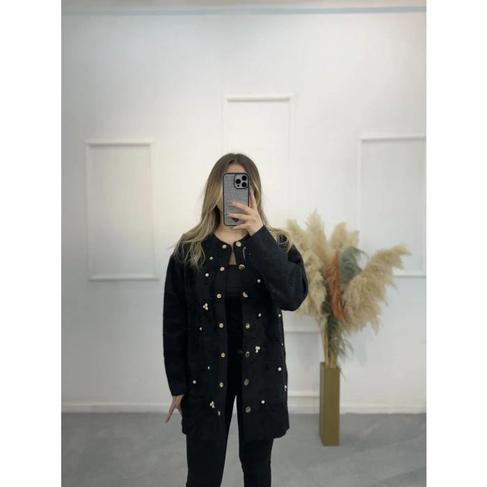 Zek Angora İnci Ve Taş Döşemeli Hırka