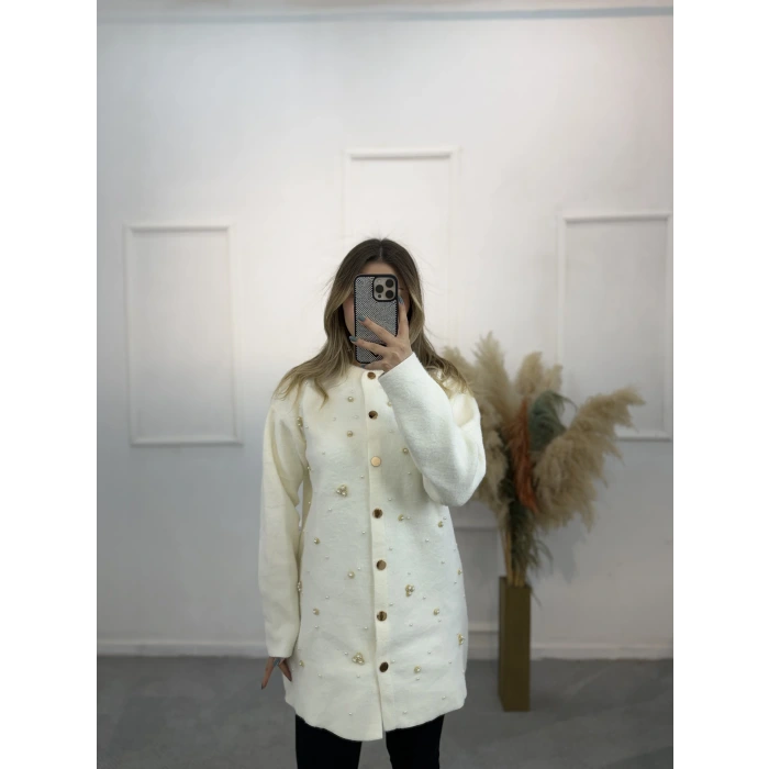 Zek Angora İnci Ve Taş Döşemeli Hırka