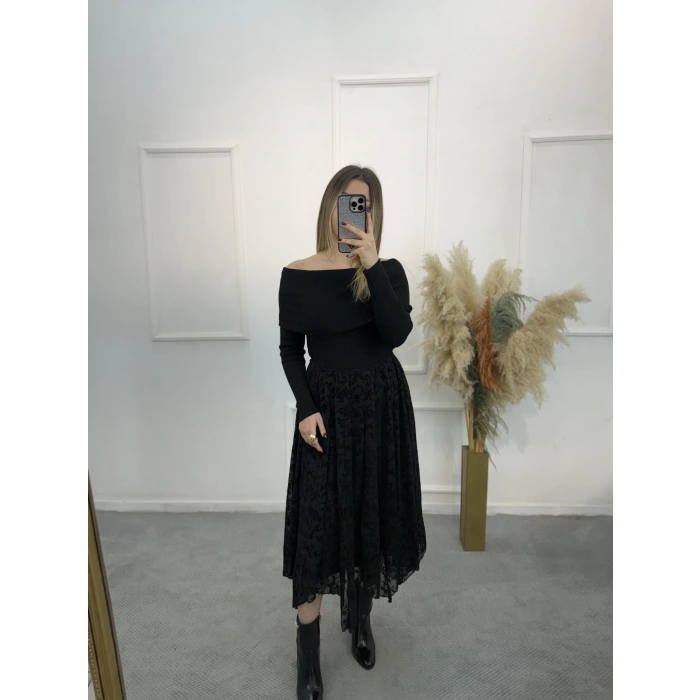 Zirov Dal Desenli Asimetrik Etek