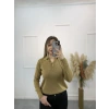 Lori Gold Düğmeli Simli Polo Yaka Triko Kazak