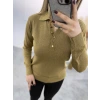 Lori Gold Düğmeli Simli Polo Yaka Triko Kazak