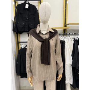 File Atkılı Çizgili İthal Gömlek